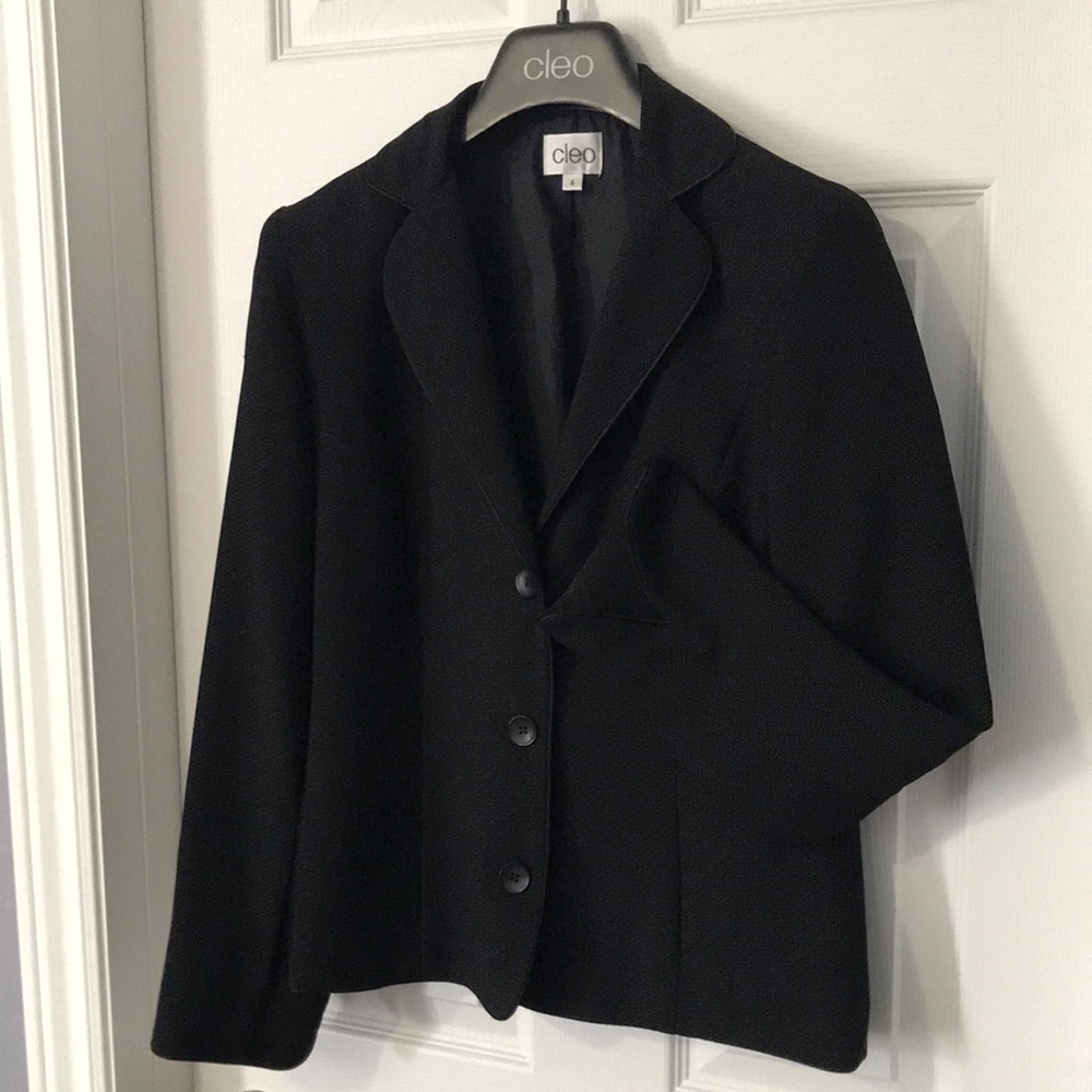 Cleo Black Blazer; Tiny White Polka Dot Pattern, Fully lined; Size 4; Vintage